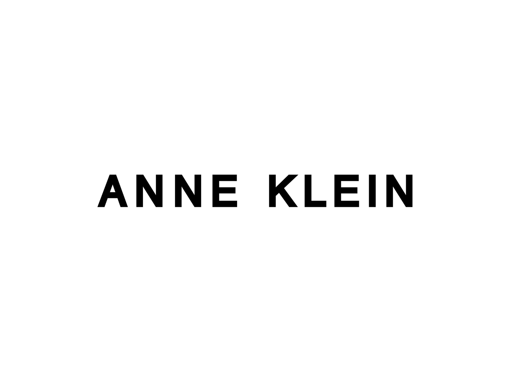 Black ANNE KLEIN logo text on white background, fashion designer brand sign