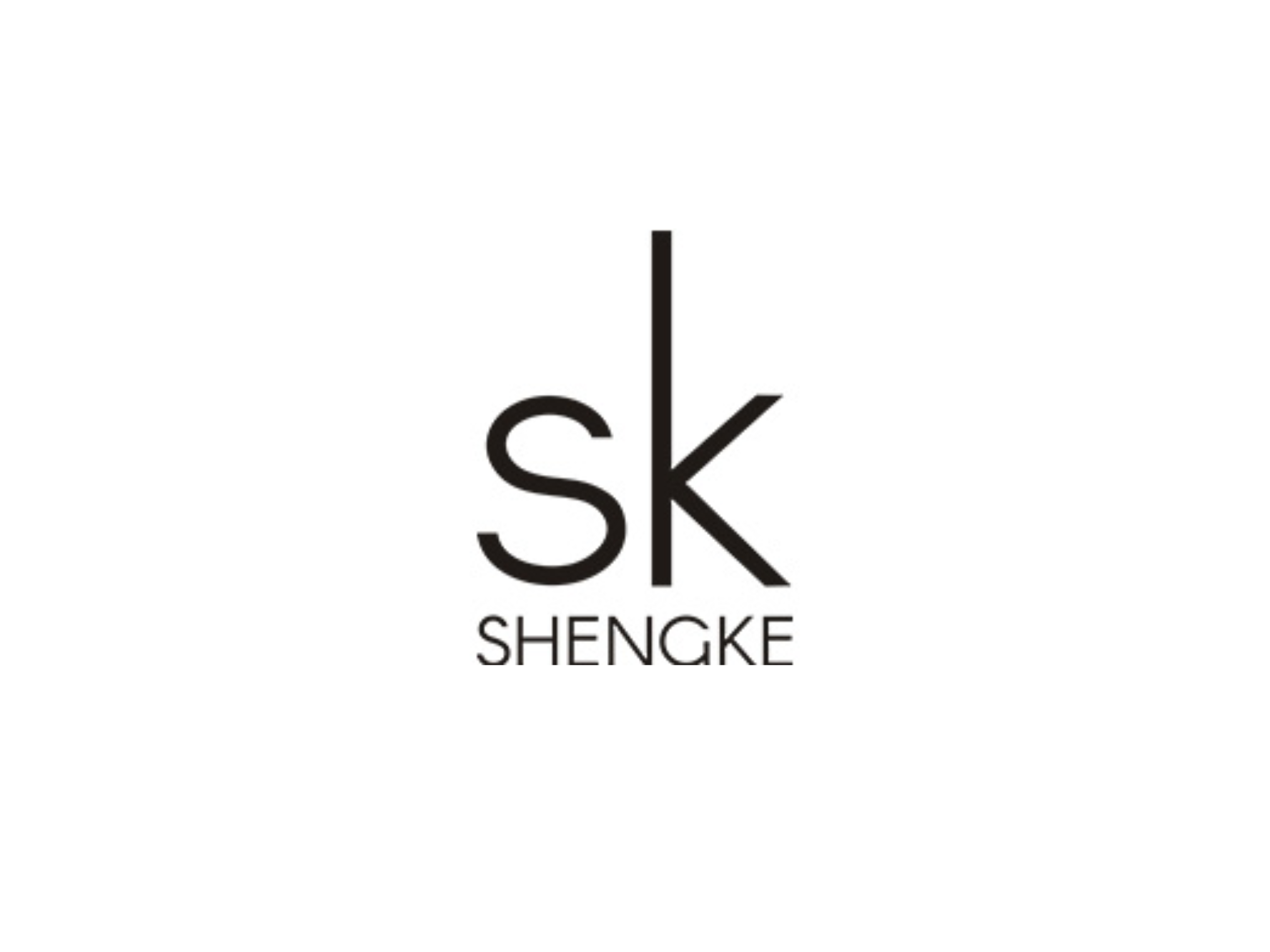 Minimalist black SHENGKE logo with 'sk' letters on white background, fashion brand image