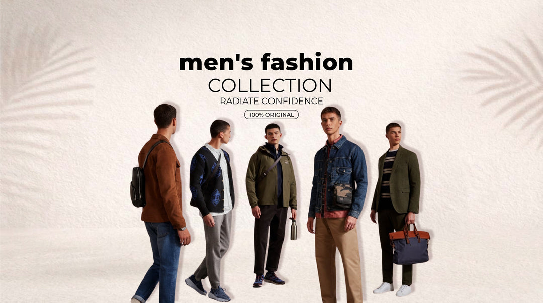 Trendy men's fashion styles featuring jackets, sneakers, bags, and casual outfits