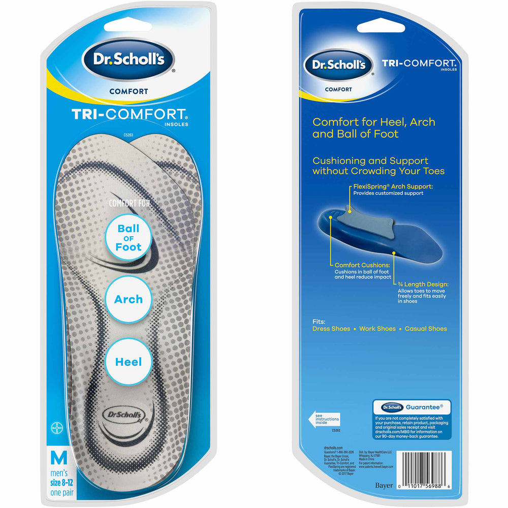 Dr. Scholl's Tri-Comfort Insoles - for Heel, Arch Support and Ball of Foot with Targeted Cushioning (for Men 8-12) - 3alababak