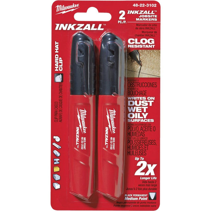 Milwaukee 48-22-3103 Inkzall Chisel Tip Multi Surface Jobsite Marker - 2 Pack