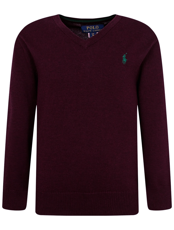 Polo Ralph Lauren Boys' V-Neck Knit Sweater Burgundy - Medium (10-12 y)