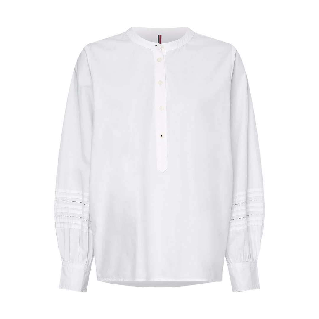 Tommy Hilfiger Women's Lace Regular Fit Henley Blouse, Optic White