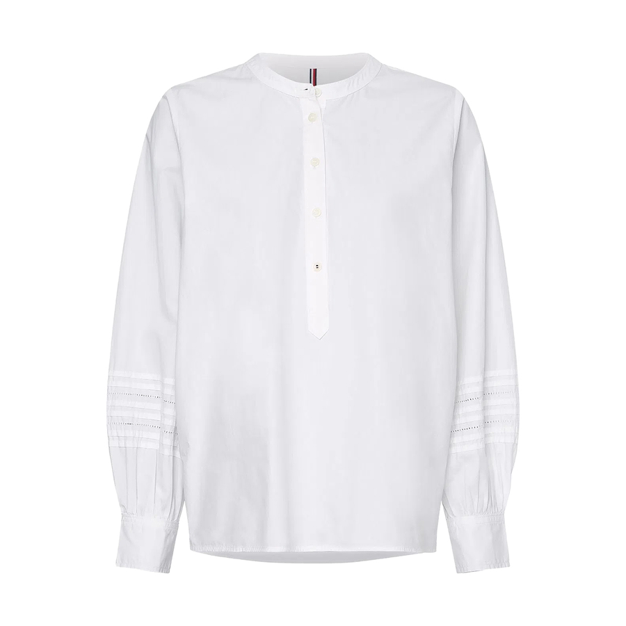 Tommy Hilfiger Women's Lace Regular Fit Henley Blouse, Optic White - 3alababak