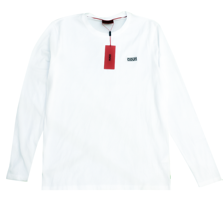 Hugo Boss Men's T-SHIRT LONG-SLEEVED IN COTTON JERSEY WITH LOGO PRINT Size Large White
