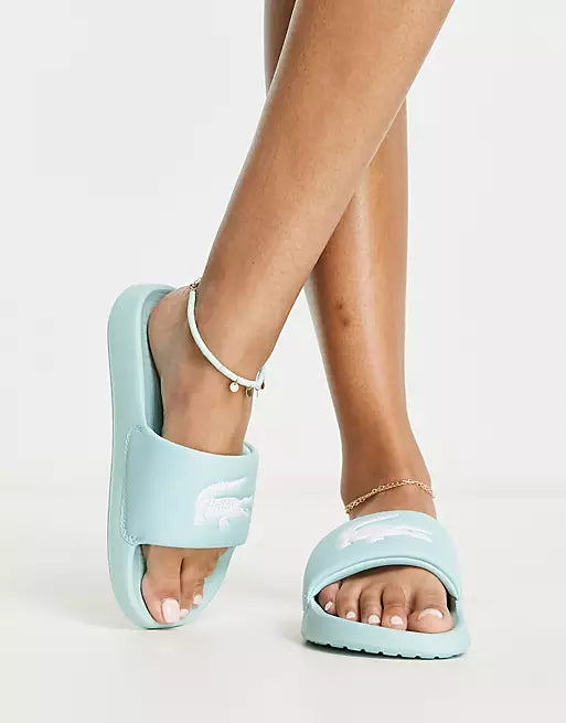 Lacoste Women s Croco 1.0 Synthetic Slides Sandal Blue 3alababak