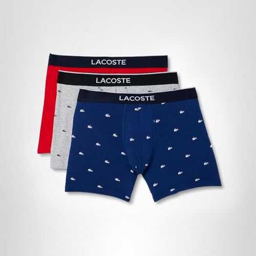 Lacoste mens Cotton Stretch Mini Croc Print Boxer Briefs, 3-pack