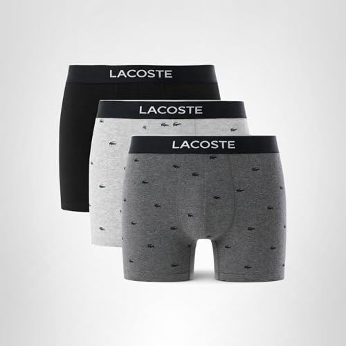 Lacoste mens Cotton Stretch Mini Croc Print Boxer Briefs, 3-pack