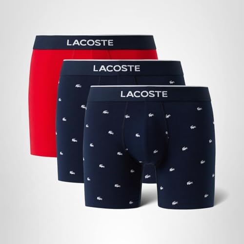 Lacoste mens Cotton Stretch Mini Croc Print Boxer Briefs, 3-pack