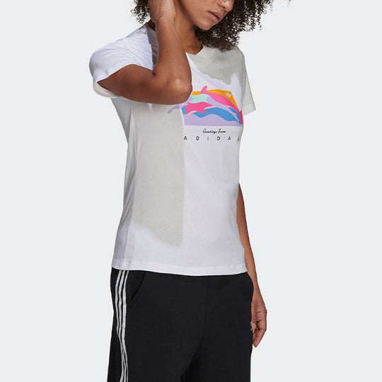 Adidas originals Dolphin Printed Sports Crew Neck Short Sleeve White T-shirts size 36 - 3alababak