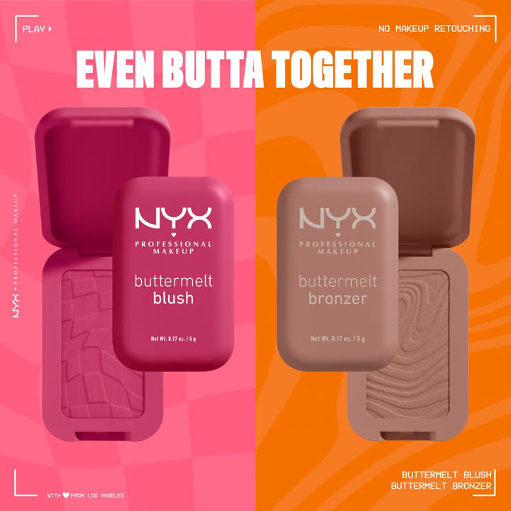 NYX PROFESSIONAL MAKEUP Buttermelt Powder Blush, Fade and Transfer-Resistant Blush, Up to 12HR Make Up Wear, Vegan Formula - My Butta Half