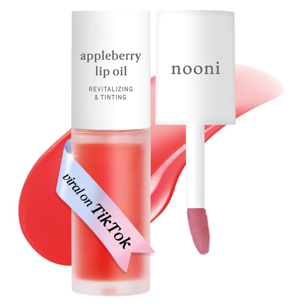 NOONI Korean Lip Oil - Applemint | Long-Lasting, Moisturizing, Plumping, Revitalizing for Dry Lips, Waterproof, No Peel Off, Hydrating, Nourishing Crystal Clear Lip Stain, 0.12 FL Oz