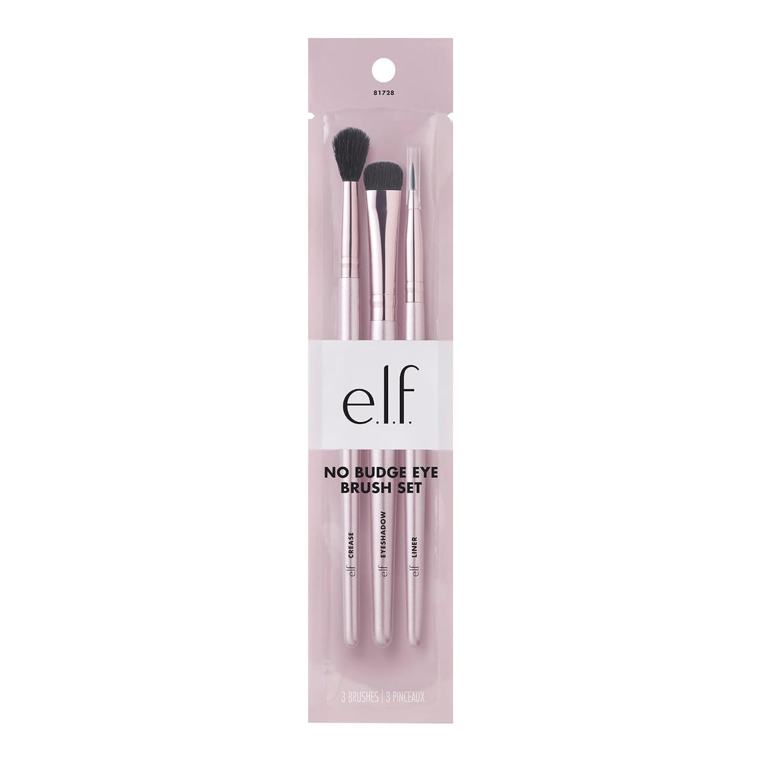e.l.f. No Budge Brush Trio, 3-Piece Eyeshadow Brush Set For Applying &amp; Blending Color, Use With The No Budge Cream Eyeshadows, Vegan &amp; Cruelty-Free