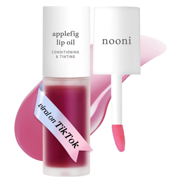 NOONI Korean Lip Oil - Applemint | Long-Lasting, Moisturizing, Plumping, Revitalizing for Dry Lips, Waterproof, No Peel Off, Hydrating, Nourishing Crystal Clear Lip Stain, 0.12 FL Oz
