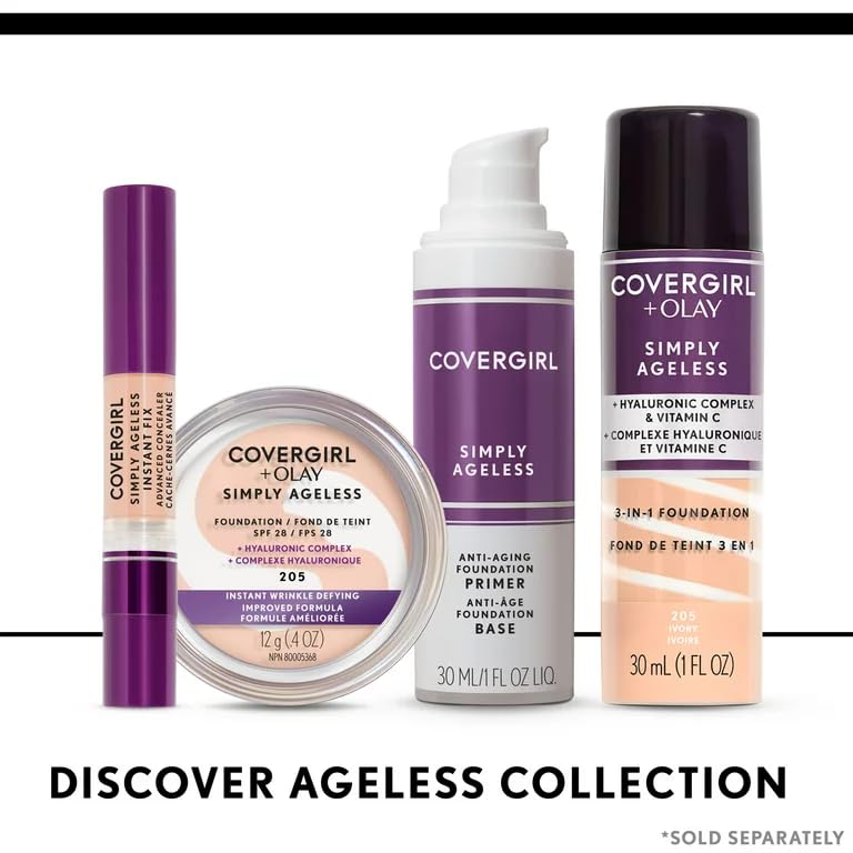 COVERGIRL &amp; Olay Simply Ageless 3-in-1 Liquid Foundation, Matte Finish, Hyaluronic &amp; Vitamin C Formula