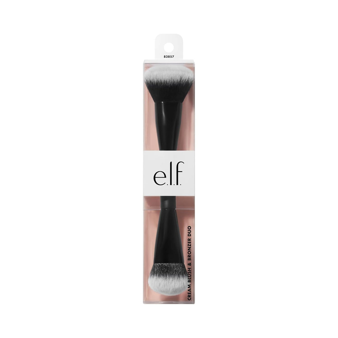 e.l.f. فرشاة أحمر الخدود والبرونزر الكريمي المزدوجة، فرشاة مكياج 2 في 1 لمزج وتوزيع التركيبات الكريمية، تمنح توهجًا سلسًا، نباتية ولم تُجرب على الحيوانات