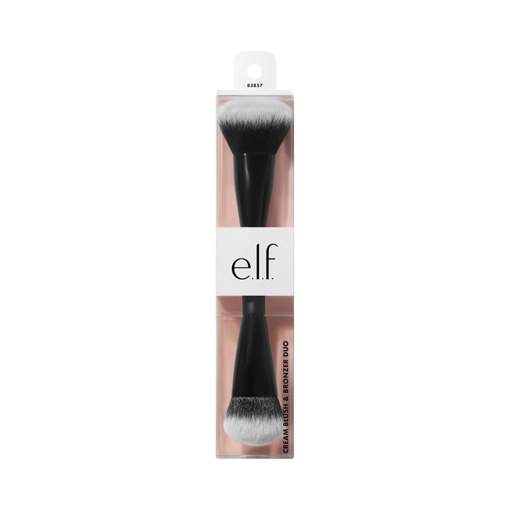 e.l.f. فرشاة أحمر الخدود والبرونزر الكريمي المزدوجة، فرشاة مكياج 2 في 1 لمزج وتوزيع التركيبات الكريمية، تمنح توهجًا سلسًا، نباتية ولم تُجرب على الحيوانات