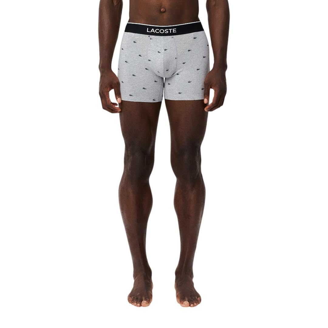 Lacoste mens Cotton Stretch Mini Croc Print Boxer Briefs, 3-pack