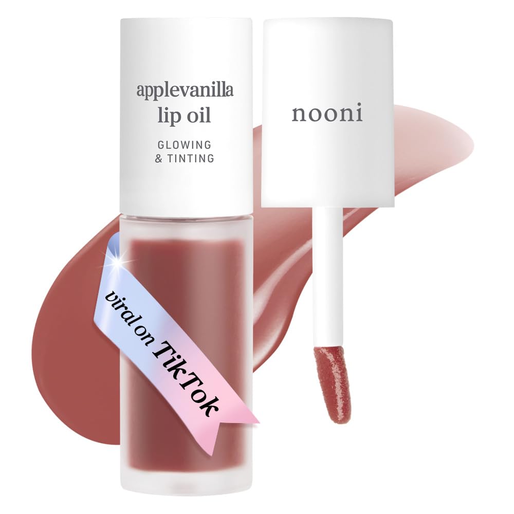 NOONI Korean Lip Oil - Applemint | Long-Lasting, Moisturizing, Plumping, Revitalizing for Dry Lips, Waterproof, No Peel Off, Hydrating, Nourishing Crystal Clear Lip Stain, 0.12 FL Oz