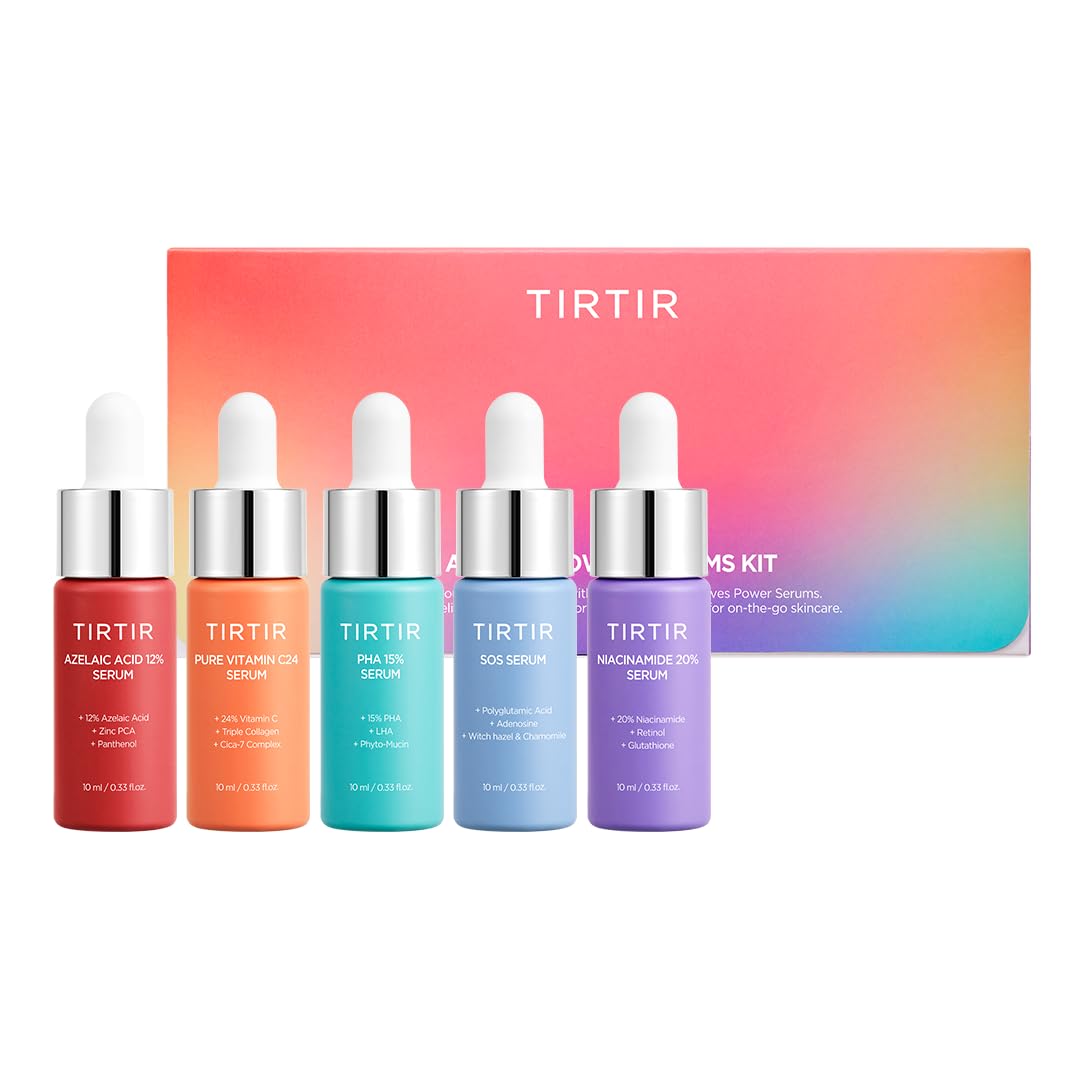 IRTIR 5 Actives Power Serums Kit – Korean Skin Care Set with Vitamin C, Niacinamide, Azelaic & Hyaluronic Acid, Hydrating Serum, Radiance Boost, Nourishment, Travel Essentials, Skincare Gift