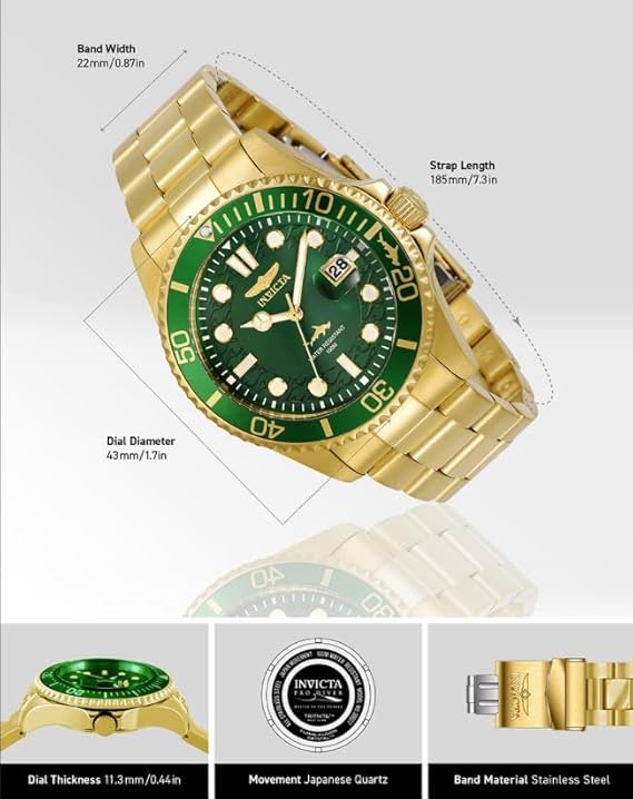 Invicta Mens 30027 Pro Diver Quartz Watch, Green-Gold