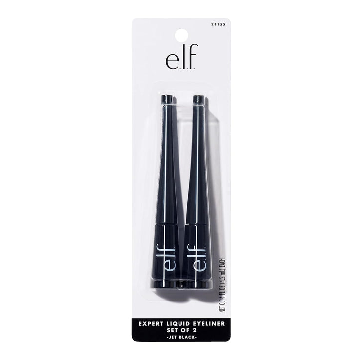 e.l.f. Expert Liquid Liner, High-Pigmented, Extra-Fine Liquid Eyeliner For Precise Definition, Long-Lasting, Vegan & Cruelty-Free, Jet Black, 0.14 oz, 2 count (Pack of 1)