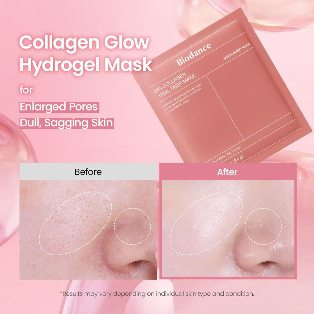 BIODANCE Bio-Collagen Real Deep Mask, Hydrating Overnight Hydrogel Face Mask, Pore Minimizing, Elasticity, Plumping, Travel Essentials &amp; Self Care Gifts for Women, Korean Skin Care | 1.19oz(34g) x 4ea