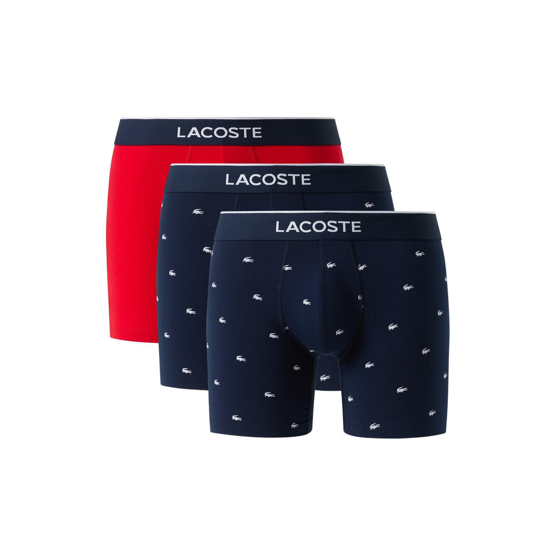 Lacoste mens Cotton Stretch Mini Croc Print Boxer Briefs, 3-pack
