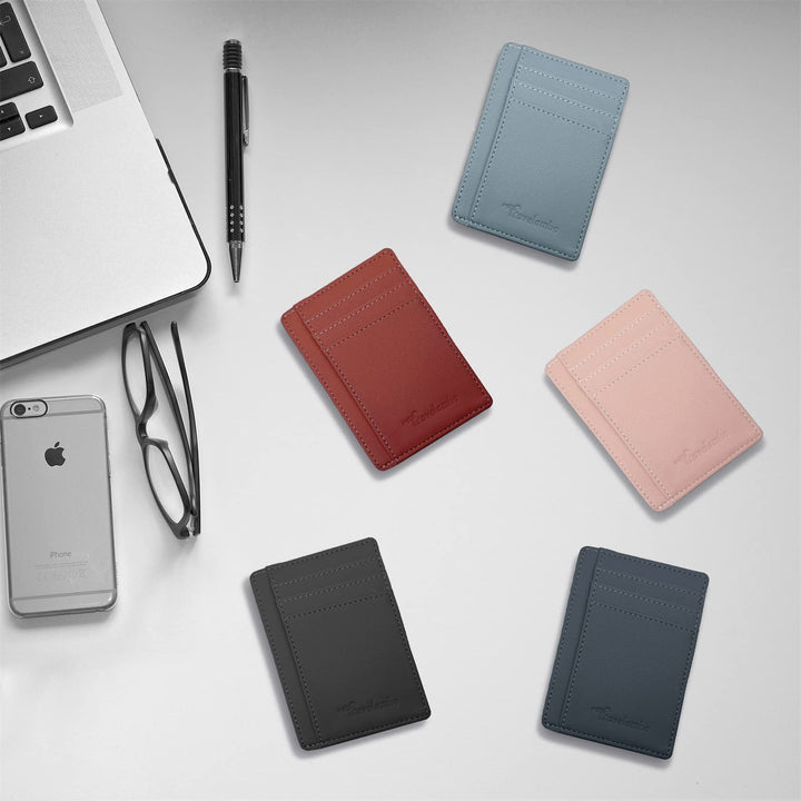 Travelambo Front Pocket Minimalist Leather Slim Wallet RFID Blocking Medium Size