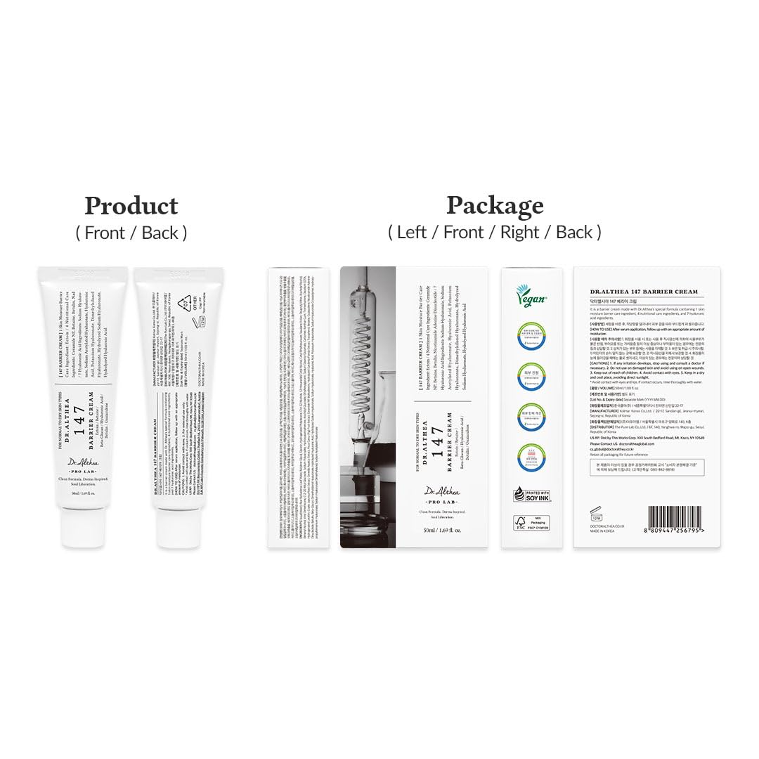 Dr.Althea 147 Barrier Cream | Daily Skin Barrier Care | Deep Hydrating with Hyaluronic Acid &amp; Ceramides | Korean Vegan Skincare for All Skin Types | 1.69 Fl Oz (Ver.2 - Pack of 1)