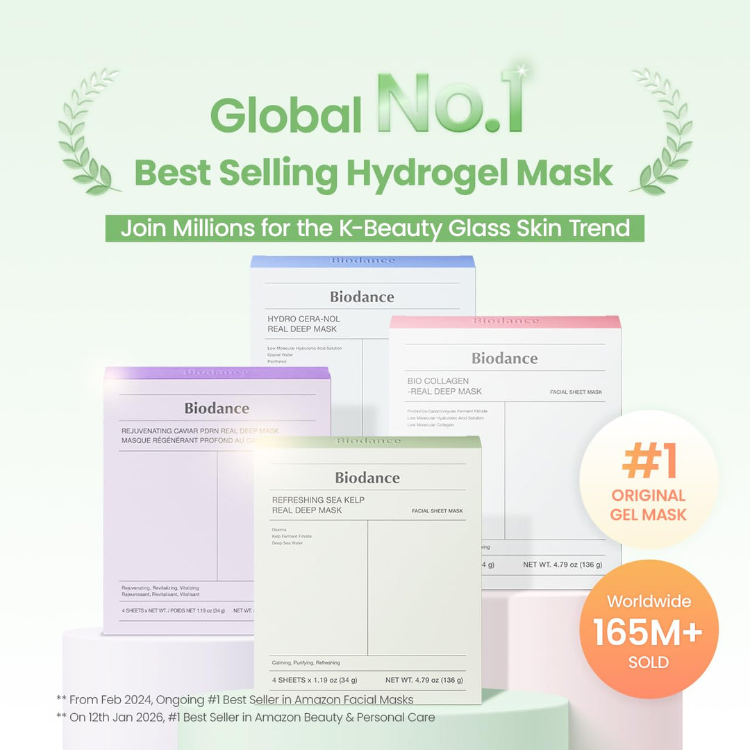 BIODANCE Refreshing Sea kelp Real Deep Mask, Overnight Hydrogel Face Mask, Calming, Oil &amp; Sebum Control, Blemish Care, After Sun Care, Sunburn Relief, Korean Skin Care | 1.19oz(34g) x 4ea