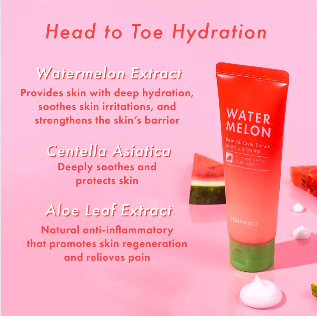 TONYMOLY Watermelon Dew All Over Body &amp; Face Serum, Hydrating Serum for Glowing Skin, Korean Skincare, Watermelon Extract, Aloe Leaf Extract &amp; Centella Asiatica, All Skin Types