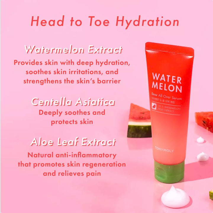 TONYMOLY Watermelon Dew All Over Body &amp; Face Serum, Hydrating Serum for Glowing Skin, Korean Skincare, Watermelon Extract, Aloe Leaf Extract &amp; Centella Asiatica, All Skin Types
