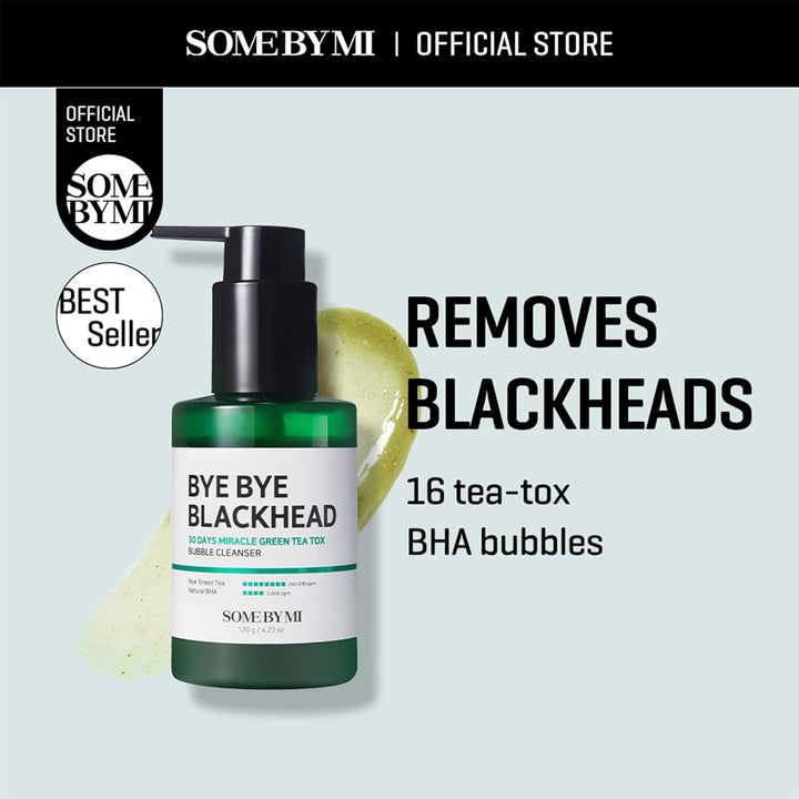 SOME BY MI Bye Bye Blackhead 30 Days Miracle Green Tea Tox Bubble Cleanser - 4.23 Oz, 120g - Made from Green Tea Extract - Mild Daily Face Wash for Removing Sebum and Blackheads - Korean Skin Care