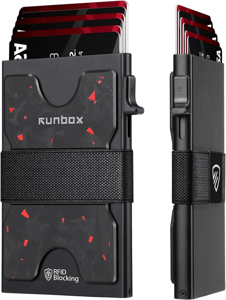 محفظة RUNBOX النحيفة للرجال، حامل بطاقات من الألومنيوم بخاصية الإخراج السريع (Pop-Up) يتسع لـ 12 بطاقة مع حماية RFID