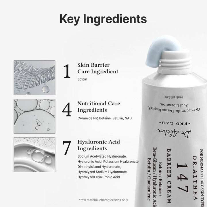 Dr.Althea 147 Barrier Cream | Daily Skin Barrier Care | Deep Hydrating with Hyaluronic Acid &amp; Ceramides | Korean Vegan Skincare for All Skin Types | 1.69 Fl Oz (Ver.2 - Pack of 1)
