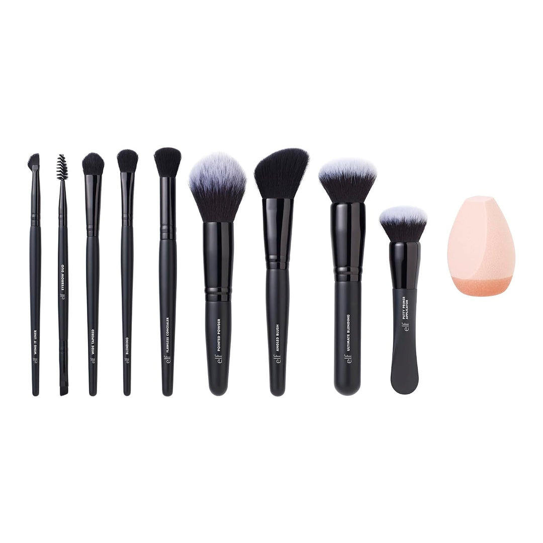 e.l.f. Ten Out Of Ten Brush Set | 10 Piece Brush Kit, Brushes For Face Makeup, Eyes, Brows &amp; More, Made With Synthetic Bristles, Vegan &amp; Cruelty-Free