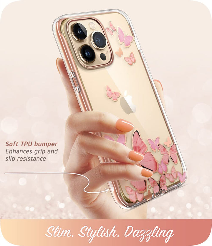 i-Blason Cosmo for iPhone 13 Pro Max Case [Built-in Screen Protector] [Military-Grade Protection] Slim Full-Body Stylish Protective Shockproof Phone Case for iPhone 13 Pro Max (Butterfly)