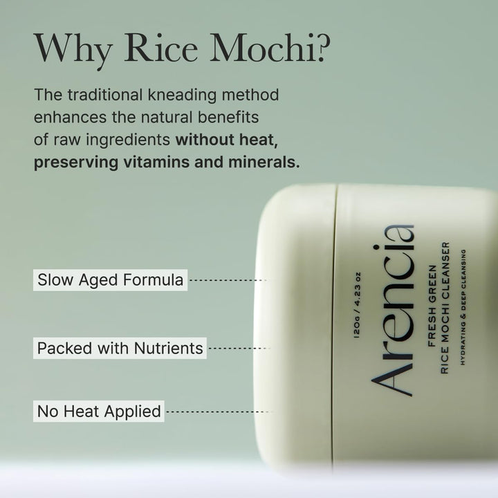 Arencia Korean Rice Mochi Face Cleanser - Face Wash, Gentle Scrub All in One for Deep Cleansing, Moisturizing, Pore Minimizing, Acne-Prone Skin, Removing Blackhead with Rice Water &amp; Green Tea
