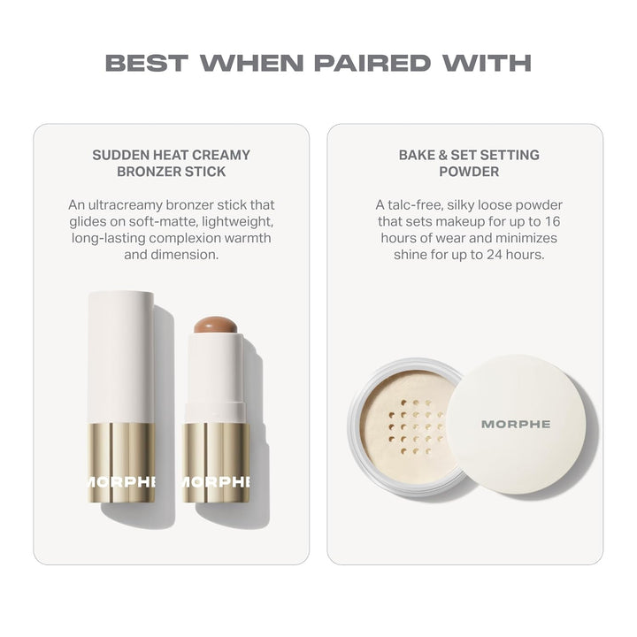 Morphe Cheek Thrills Multi-Finish Face Trio - Blush for Cheeks with Cream, Balm, and Powder Finishes - Buildable Monochromatic Face Palette for Glow and Dimension