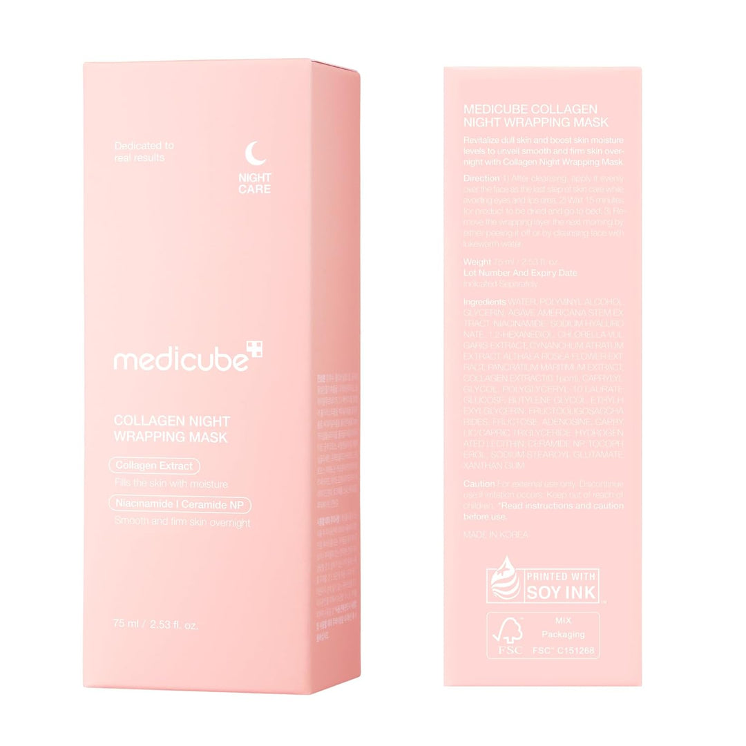 medicube Wrapping Mask Collagen Overnight Peel Off Facial Mask | Elasticity &amp; Hydration Care, Reduces Sagging &amp; Dullness | Hydrolyzed Collagen For Glowing Skin | Korean Skin Care, 2.53 fl.oz