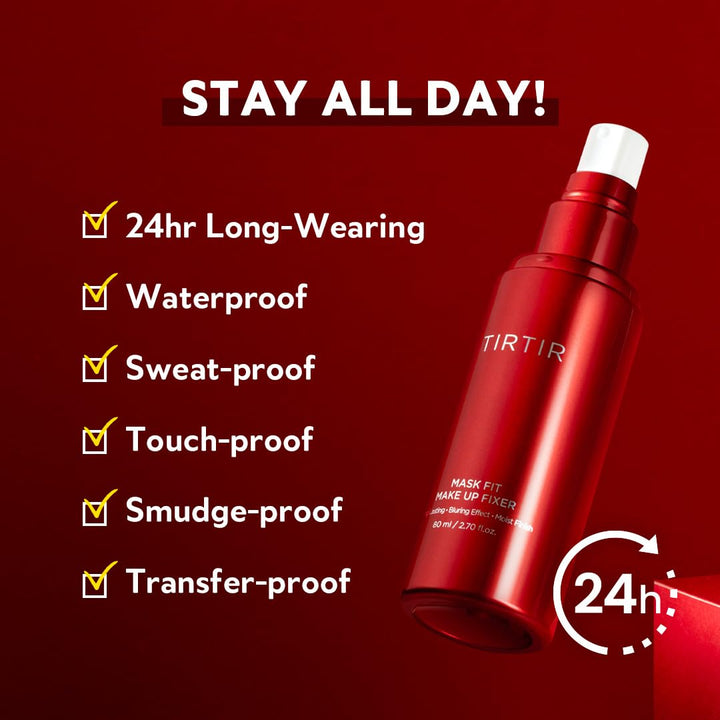 TIRTIR Mask Fit Make-up Fixer | بخاخ تثبيت المكياج خفيف الوزن وغير الدهني ومقاوم للانتقال لمدة 24 ساعة 2.7 أونصة سائلة