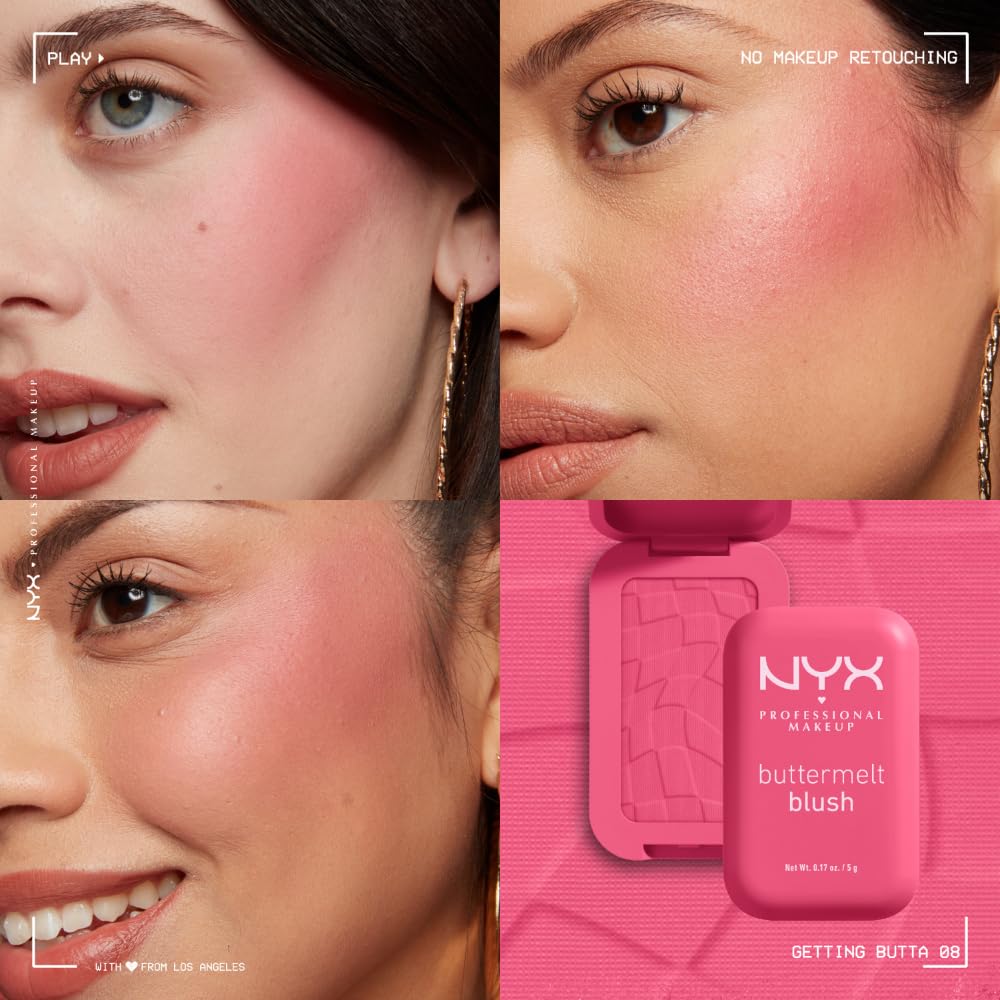 NYX PROFESSIONAL MAKEUP Buttermelt Powder Blush, Fade and Transfer-Resistant Blush, Up to 12HR Make Up Wear, Vegan Formula