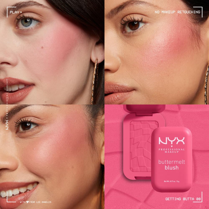 NYX PROFESSIONAL MAKEUP Buttermelt Powder Blush, Fade and Transfer-Resistant Blush, Up to 12HR Make Up Wear, Vegan Formula
