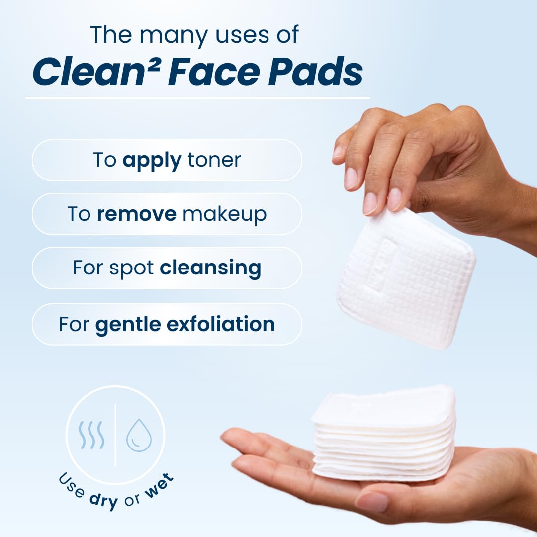Clean Skin Club Clean² Pads 2.0 [NEW & IMPROVED EDGES] Guaranteed Not to Shed & Tear Face Pads, Unique Triple Layers, Textured & Ultra Soft Side, Organic Disposable Cotton, Pair with Makeup Remover - 60 Count