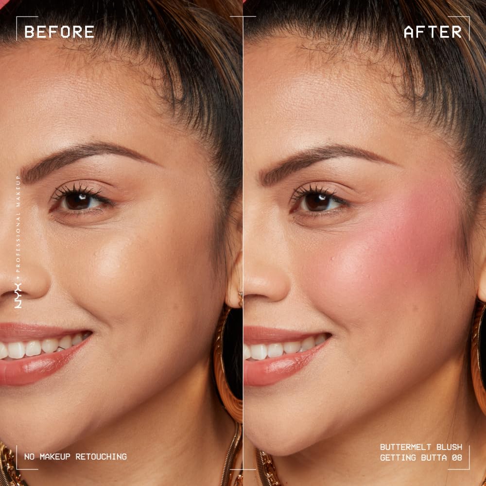NYX PROFESSIONAL MAKEUP Buttermelt Powder Blush, Fade and Transfer-Resistant Blush, Up to 12HR Make Up Wear, Vegan Formula - My Butta Half