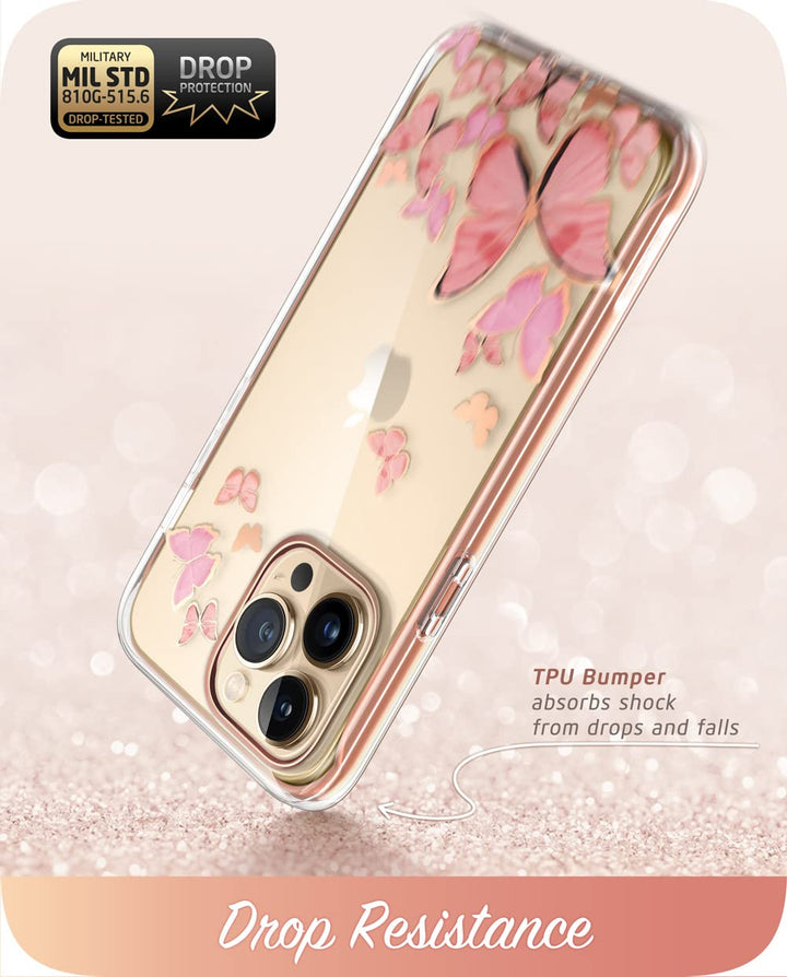 i-Blason Cosmo for iPhone 13 Pro Max Case [Built-in Screen Protector] [Military-Grade Protection] Slim Full-Body Stylish Protective Shockproof Phone Case for iPhone 13 Pro Max (Butterfly)