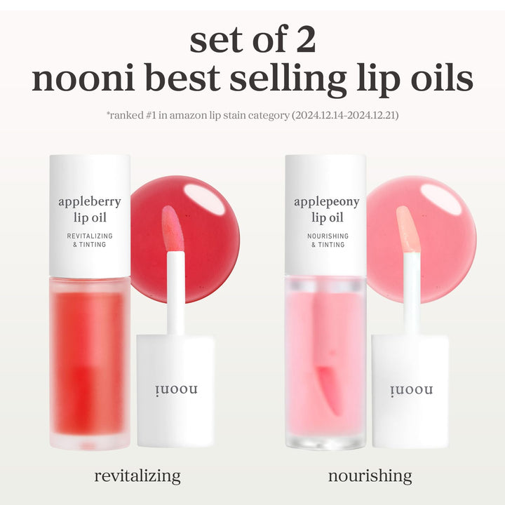 NOONI Korean Lip Oil - Applemint | Long-Lasting, Moisturizing, Plumping, Revitalizing for Dry Lips, Waterproof, No Peel Off, Hydrating, Nourishing Crystal Clear Lip Stain, 0.12 FL Oz