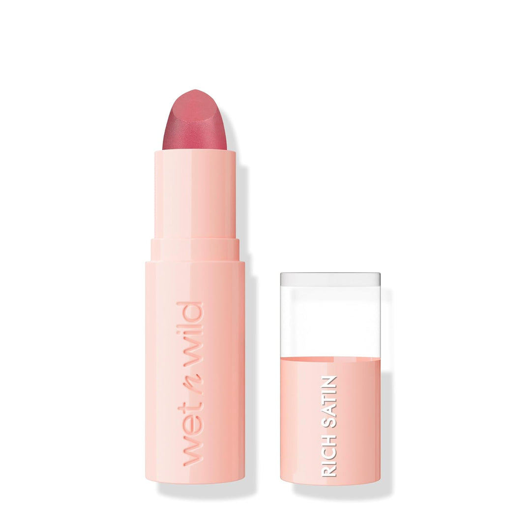 wet n wild Mega Last Rich Satin Lip Color, Rich Creamy Color with Satin Finish, Infused with Vitamin E &amp; Moisturizing Argan Oil, Lightweight, Silky-Smooth, Vegan &amp; Cruelty-Free