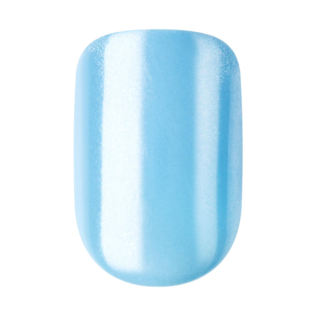 KISS colorFX by imPRESS Press On Nails , ‘Reconnect’, Solid Blue with Pearlescent Finish, Short Oval, New &amp; Improved Adhesive, Includes 30 Fake Nails, Prep Pad, 1 Manicure Stick, 1 Mini Nail File